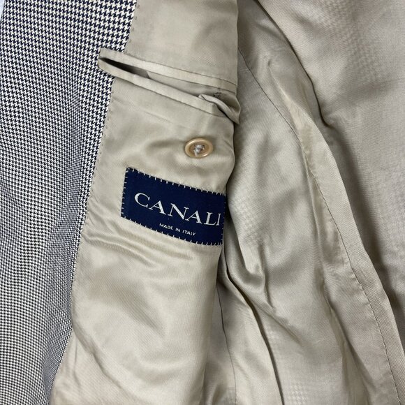 CANALI Light Beige Houndstooth Silk / Wool Blazer Jacket Italy Made Men 50R Read - Picture 12 of 16